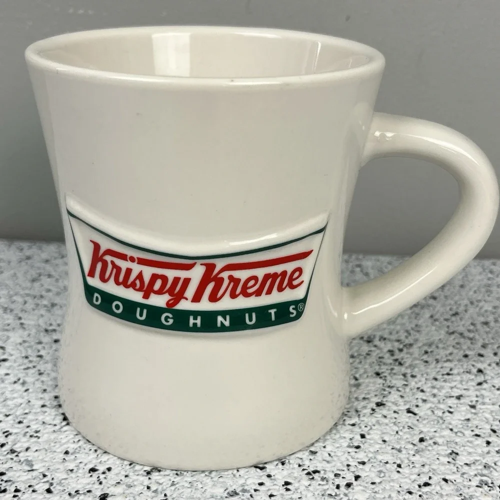 Krispy Kreme Doughnuts Coffee Mug 3D Raised Logo White Ceramic